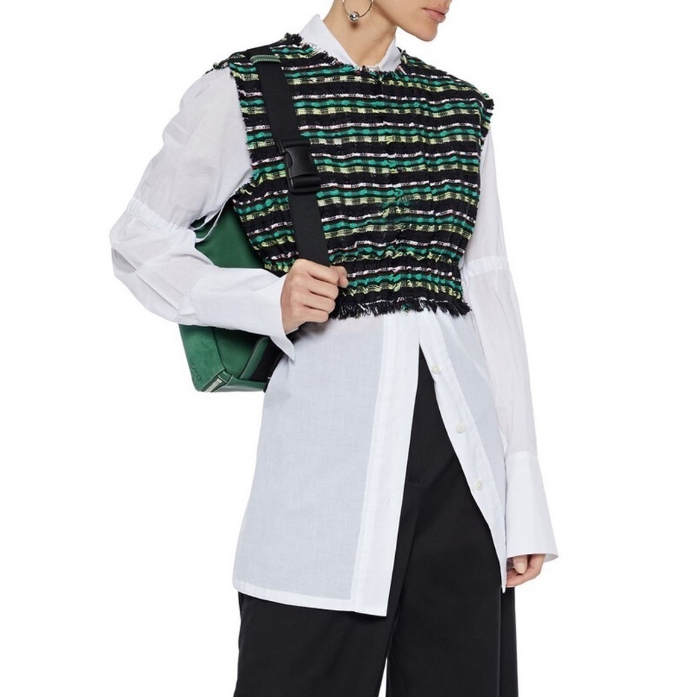 Proenza Schouler- Multicolored Cropped Frayed Tweed Sleeveless Top